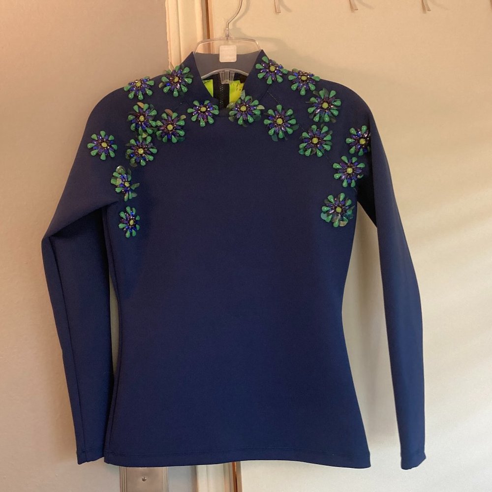 RARE J.Crew Collection Sample luxe beaded neoprene rash guard, S/6